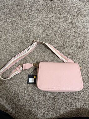 NWT BC Bags Pink Pebbled Leather Magnetic Closure Striped Strap Crossbody Bag